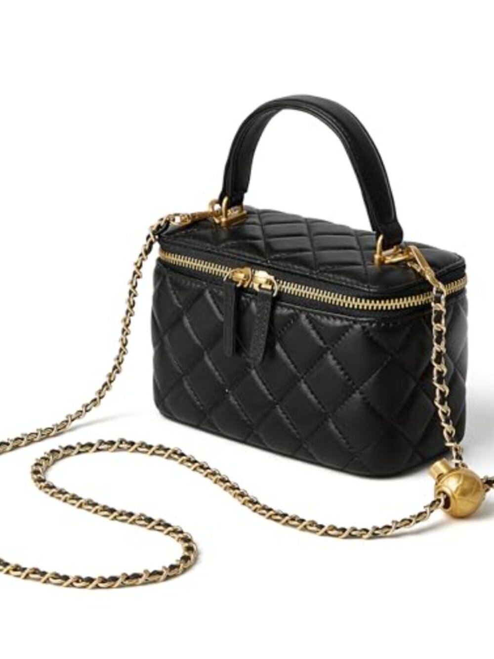 Genuine Lambskin Leather Quilted Crossbody Box Bag with Metal Chain Strap